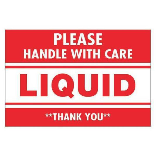 Tape Logic® Labels, "Please Handle With Care - Liquid - Thank You, 2" x 3", Red/White, 500/Roll