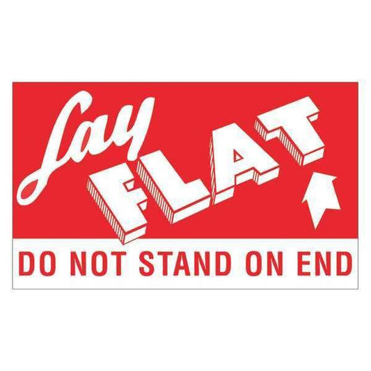 Tape Logic® Labels, "Lay Flat - Do Not Stand On End", 3" x 5", Red/White, 500/Roll
