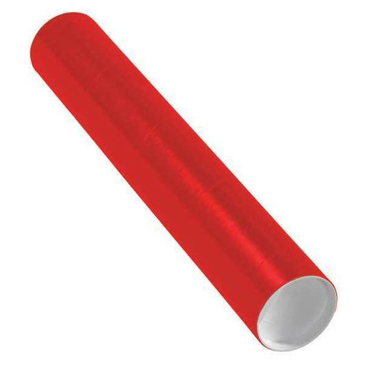 Mailing Tubes with Caps, 3" x 18", Red, 24/Case