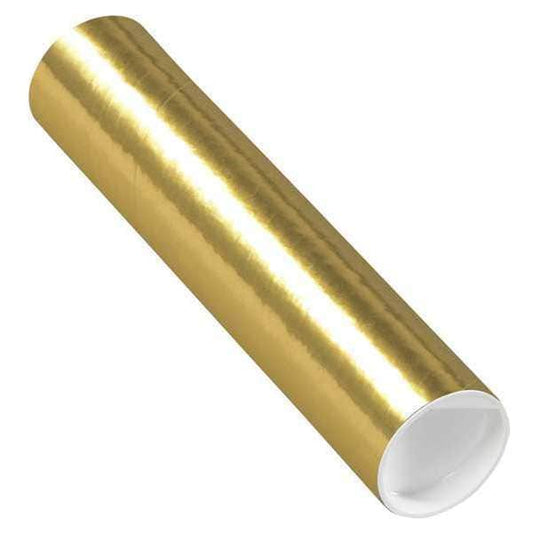 Mailing Tubes with Caps, 2" x 9", Gold, 50/Case