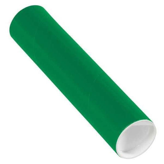 Mailing Tubes with Caps, 2" x 9", Green, 50/Case