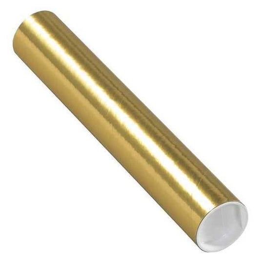 Mailing Tubes with Caps, 2" x 12", Gold, 50/Case