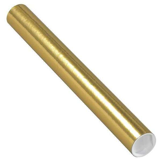 Mailing Tubes with Caps, 2" x 18", Gold, 50/Case