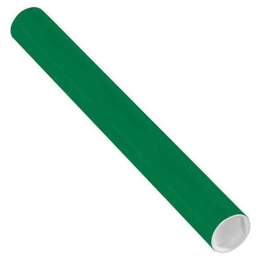 Mailing Tubes with Caps, 2" x 18", Green, 50/Case