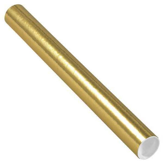 Mailing Tubes with Caps, 2" x 20", Gold, 50/Case