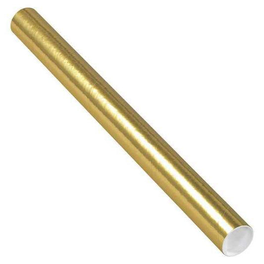 Mailing Tubes with Caps, 2" x 24", Gold, 50/Case