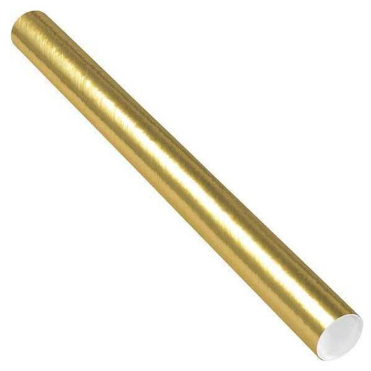 Mailing Tubes with Caps, 3" x 36", Gold, 24/Case