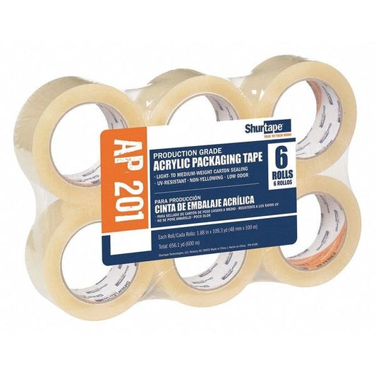 Packaging Tape, 48mm W, 100m L, 2 mil Thick, Clear, Standard Duty, 6 Pack