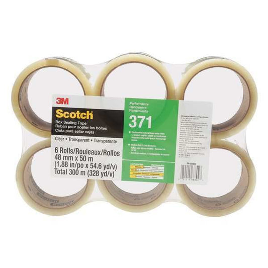 Box Sealing Tape, Clear, 48mm W, PK6