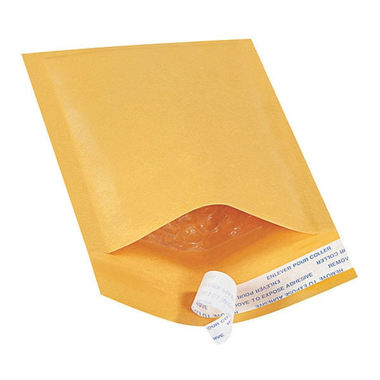 Self-Seal Bubble Mailers, #000, 4" x 8", Kraft, 500/Case