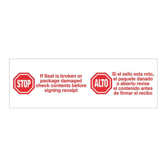 Tape Logic® Pre-Printed Carton Sealing Tape, "Stop / Alto", 2.2 Mil, 3" x 110 yds, Red/White, 24/Case
