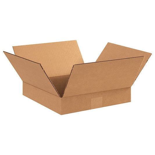 Flat Corrugated Boxes, 12" x 12" x 2", Kraft, 25/Bundle