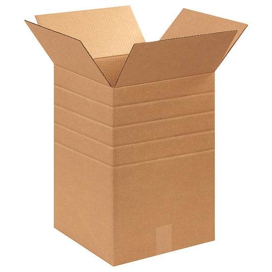 Multi-Depth Corrugated Boxes, 12" x 12" x 18", Kraft, 25/Bundle