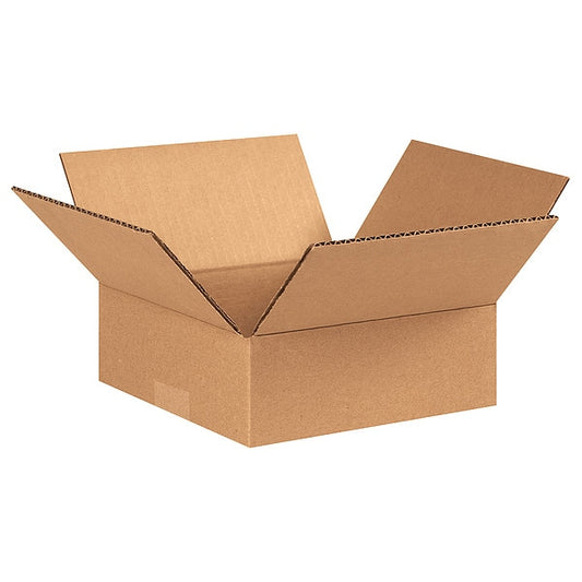 Flat Corrugated Boxes, 9" x 9" x 3", Kraft, 25/Bundle