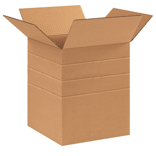 Multi-Depth Corrugated Boxes, 10" x 10" x 12", Kraft, 25/Bundle