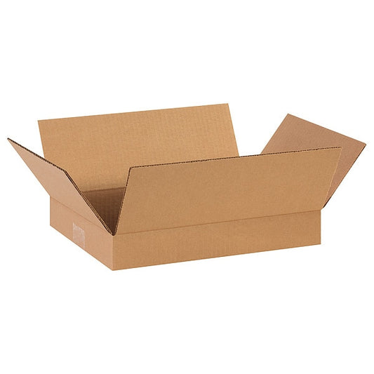 Flat Corrugated Boxes, 14" x 10" x 2", Kraft, 25/Bundle