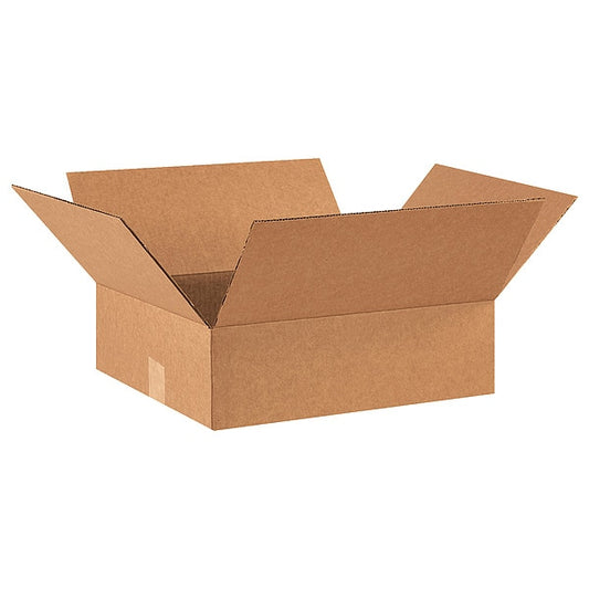 Flat Corrugated Boxes, 14" x 12" x 3", Kraft, 25/Bundle