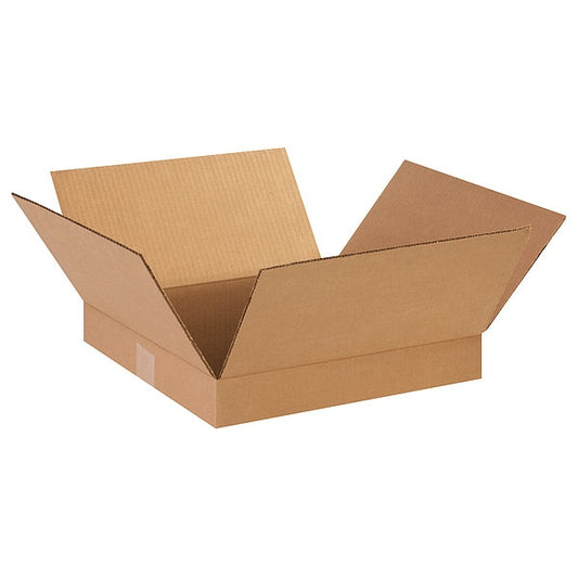 Flat Corrugated Boxes, 14" x 14" x 2", Kraft, 25/Bundle
