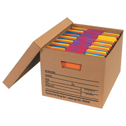 Economy File Storage Boxes, 15" x 12" x 10", Kraft, 12/Case