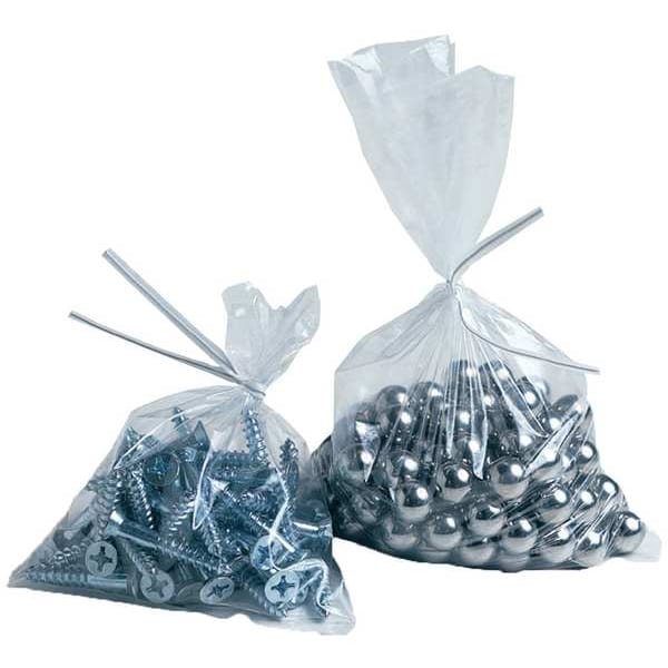 Open End Poly Bag, 1 mil, Clear, Taped Shut; Heat Seal; Twist Tie, 250 PK