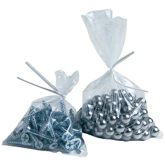 Open End Poly Bag, 1 mil, Clear, Taped Shut; Heat Seal; Twist Tie, 250 PK