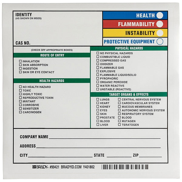 Hazmat/Instability Secondary Label, Multicolor, Pk100