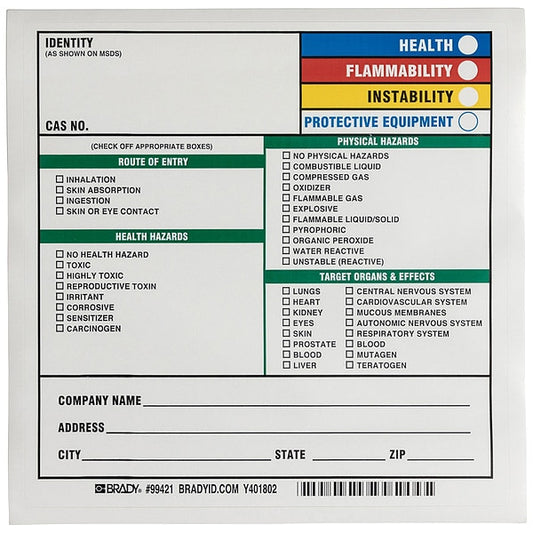Hazmat/Instability Secondary Label, Multicolor, Pk100