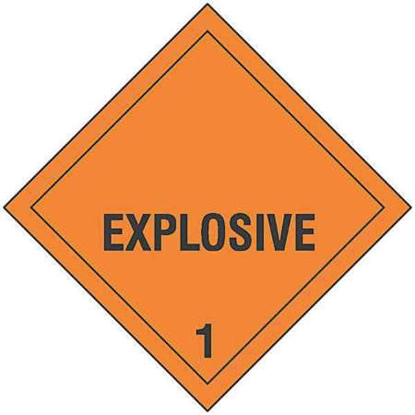 Explosive DOT Label, Class 1, Black/Orange, Pk100