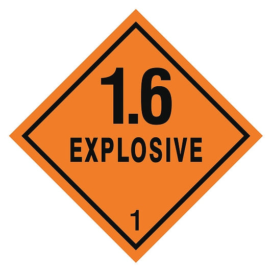 1.6 Explosive DOT Label, Class 1, Black/Orange, Pk500
