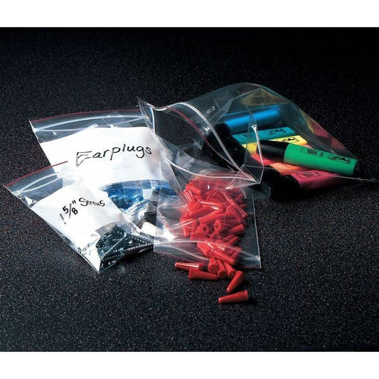 Reclosable Poly Bag, Zip Seal, 6 in L, 4 in W, 2 mil Thick, Low Density Polyethylene (LDPE), Clear