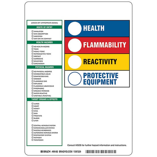 Rectangle HMIG Reactivity Label 10"H x 7-1/4"W, Multicolor, Pk100