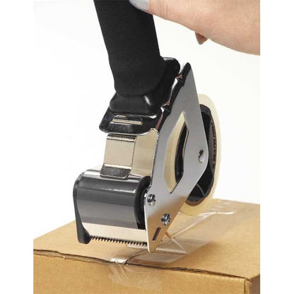 Handheld Tape Dispenser, 5 in Tape Core Dia, Pistol, Foam, Plastic, Rubber, Steel, Black, Silver