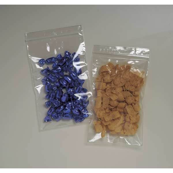 Reclosable Poly Bag, Zip Seal, 8 in L, 5 in W, 2 mil Thick, Polypropylene (PP), Clear