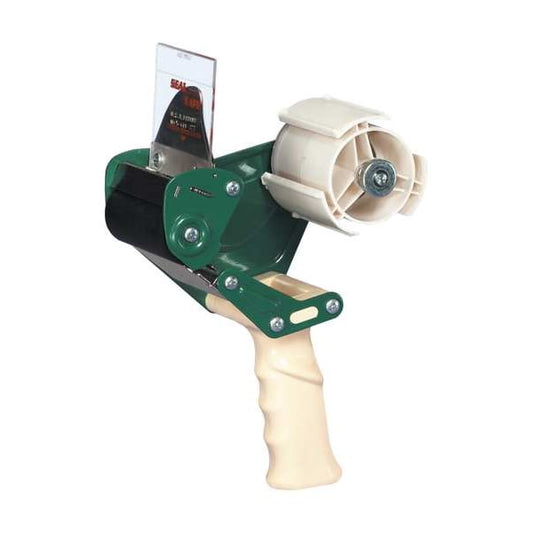 Handheld Tape Dispenser, 2 in Max. Tape Width. 6 1/4 in Tape Core Dia, Pistol, Plastic, Green