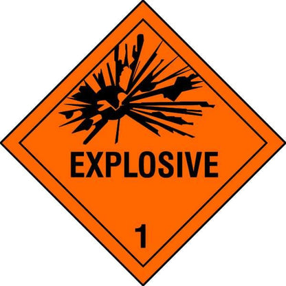 Explosive DOT Label, Class 1, Black/Orange, Pk100