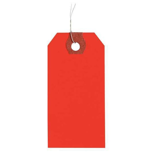 1-3/8" x 2-3/4" Fluorescent Red Paper Wire Tag, Includes 12" Wire, Pk1000