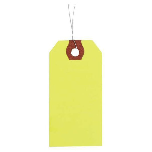 1-3/8" x 2-3/4" Fluorescent Yellow Wire Tag, Includes 12" Wire, Pk1000