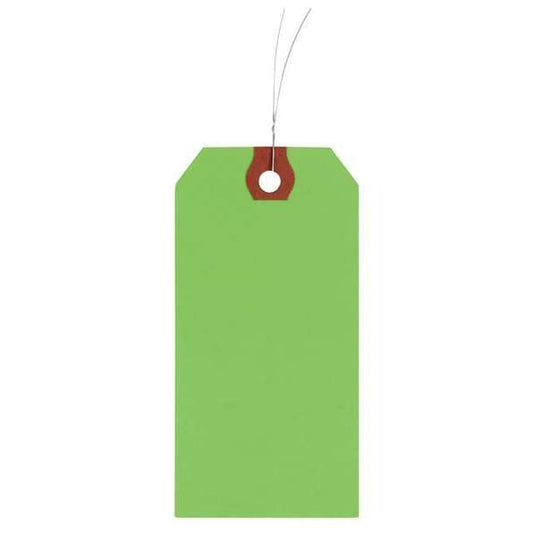 1-3/8" x 2-3/4" Fluorescent Green Wire Tag, Includes 12" Wire, Pk1000