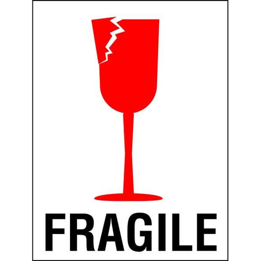 4" x 3" Adhesive Back Shipping Labels, Fragile Broken Glass, Pk50