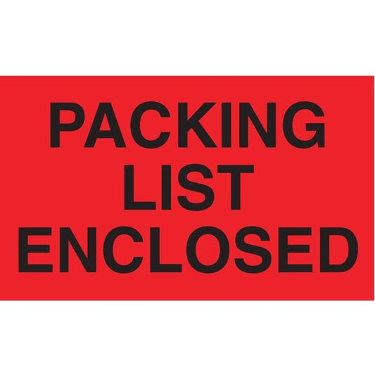 Shipping Labels 3", Packing List Enclosed, Red, Pk500
