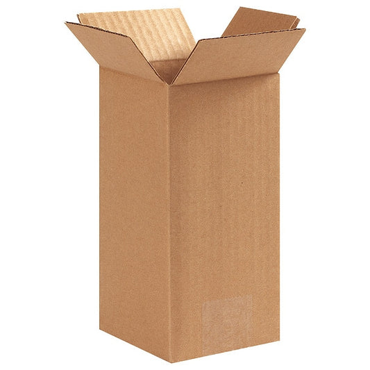 Tall Corrugated Boxes, 4" x 4" x 8", Kraft, 25/Bundle