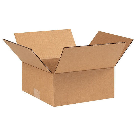Flat Corrugated Boxes, 9" x 9" x 4", Kraft, 25/Bundle