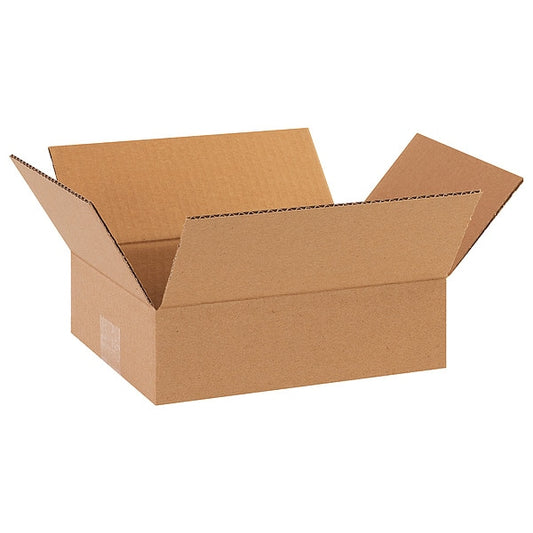 Flat Corrugated Boxes, 10" x 8" x 3", Kraft, 25/Bundle