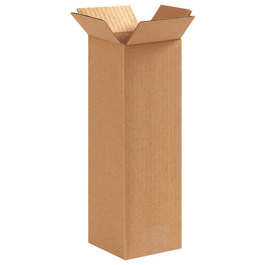 Tall Corrugated Boxes, 4" x 4" x 12", Kraft, 25/Bundle