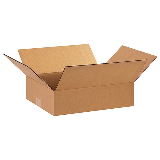 Flat Corrugated Boxes, 15" x 12" x 4", Kraft, 25/Bundle