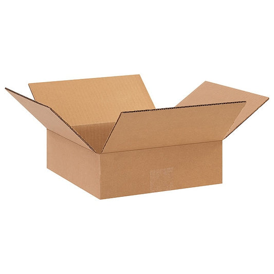 Flat Corrugated Boxes, 10" x 10" x 3", Kraft, 25/Bundle