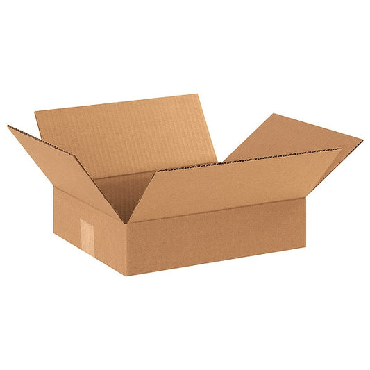 Flat Corrugated Boxes, 12" x 10" x 3", Kraft, 25/Bundle