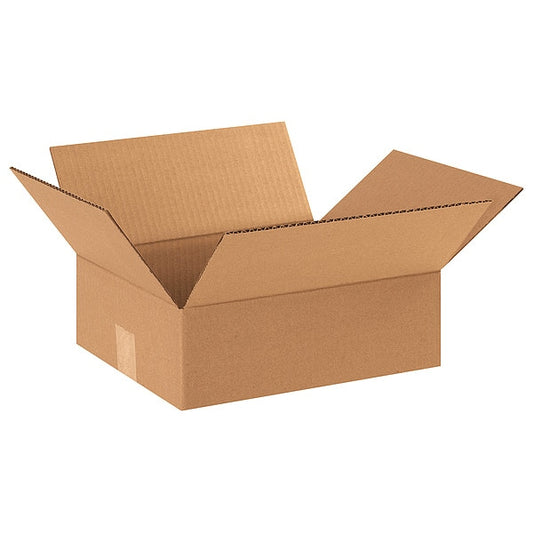 Flat Corrugated Boxes, 12" x 10" x 4", Kraft, 25/Bundle