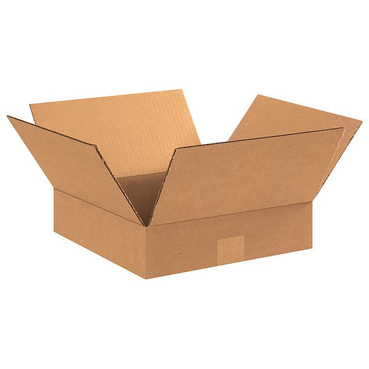 Flat Corrugated Boxes, 12" x 12" x 3", Kraft, 25/Bundle