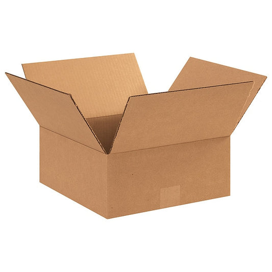 Flat Corrugated Boxes, 12" x 12" x 5", Kraft, 25/Bundle